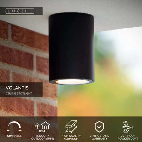 Lucide VOLANTIS - Ceiling spotlight Indoor/Outdoor - Ø 10,8 cm - 1xE27 - IP54 - Black - USP